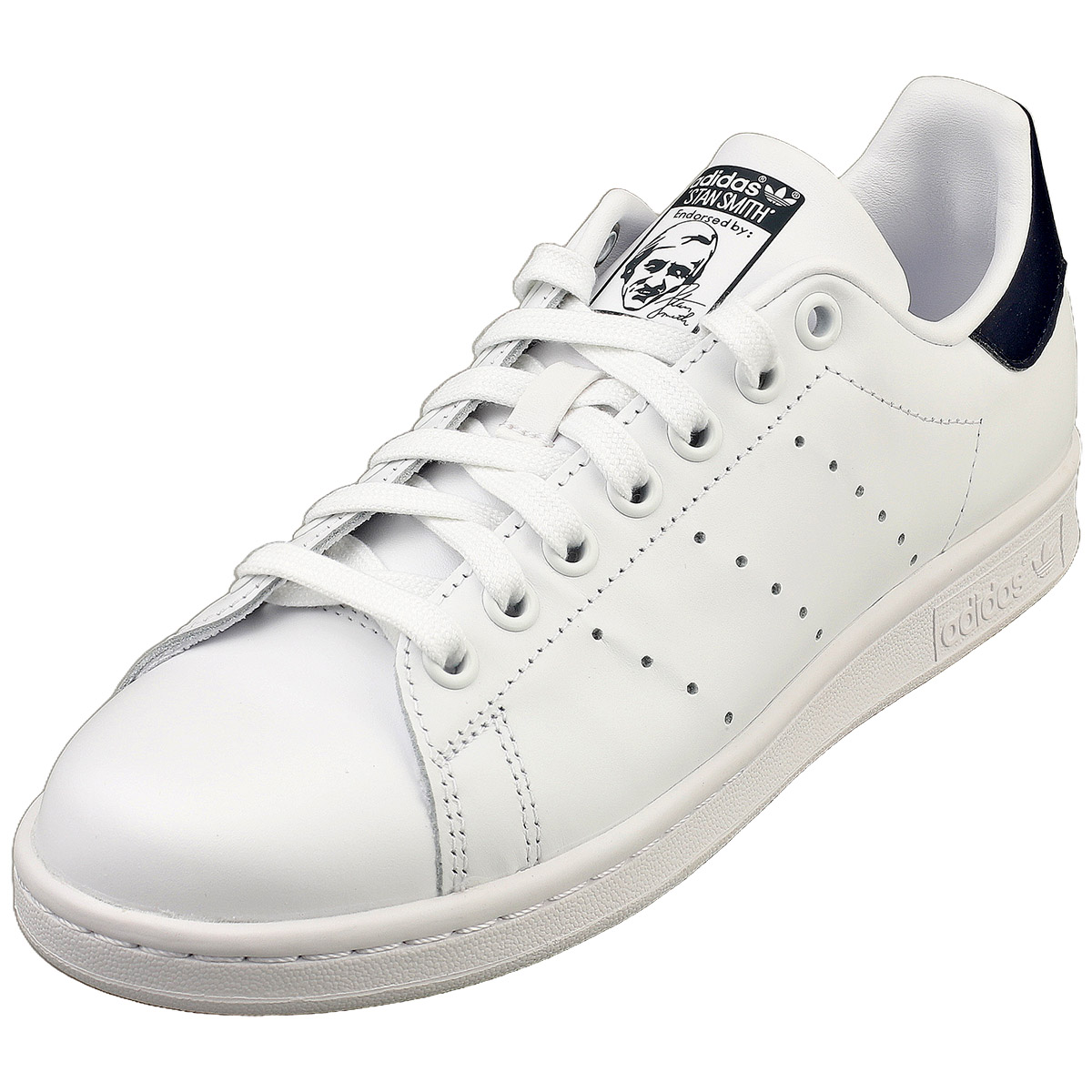 adidas Stan Smith Mens Classic Sneakers in White Navy - 5 US