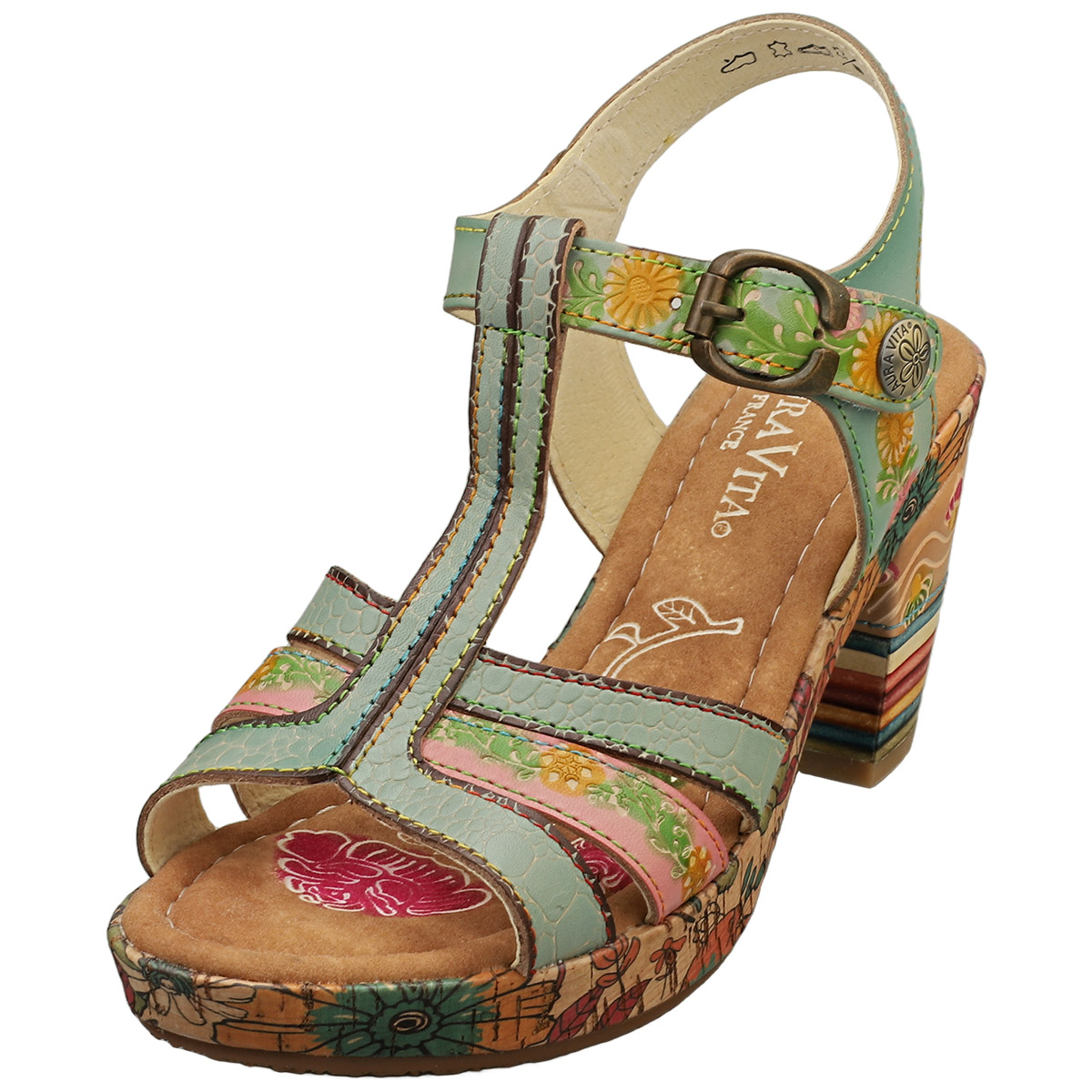 Laura Vita Nellao 26 Damen-Keilsandalen Grün Mehrfarbig – 5 UK