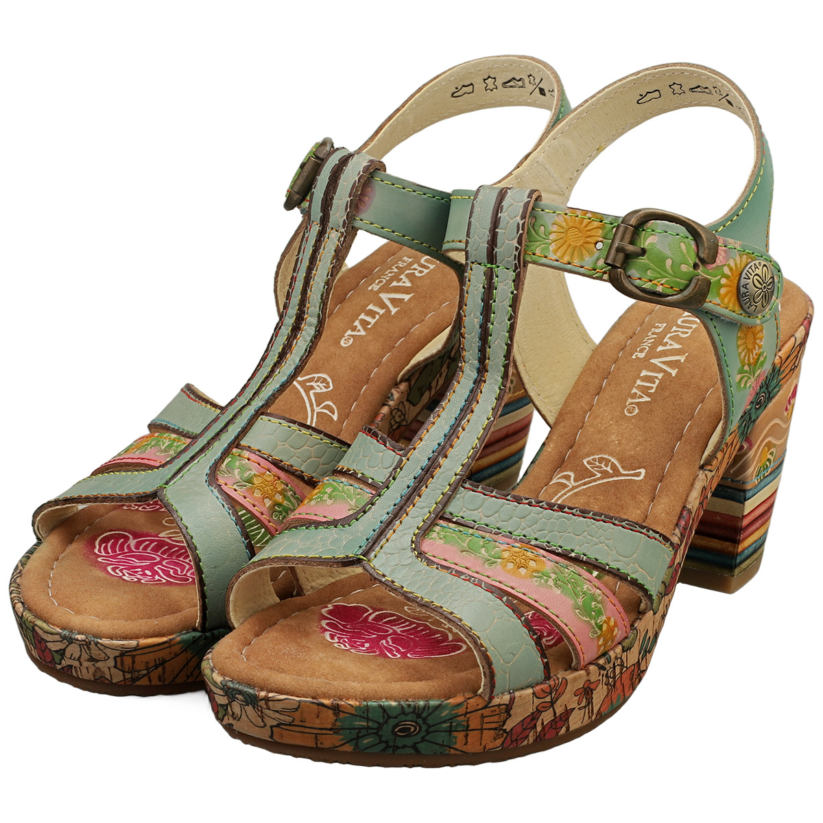 Laura Vita Nellao 26 Womens Wedge Sandals in Green Multicolour - 5 UK - Picture 8 of 8
