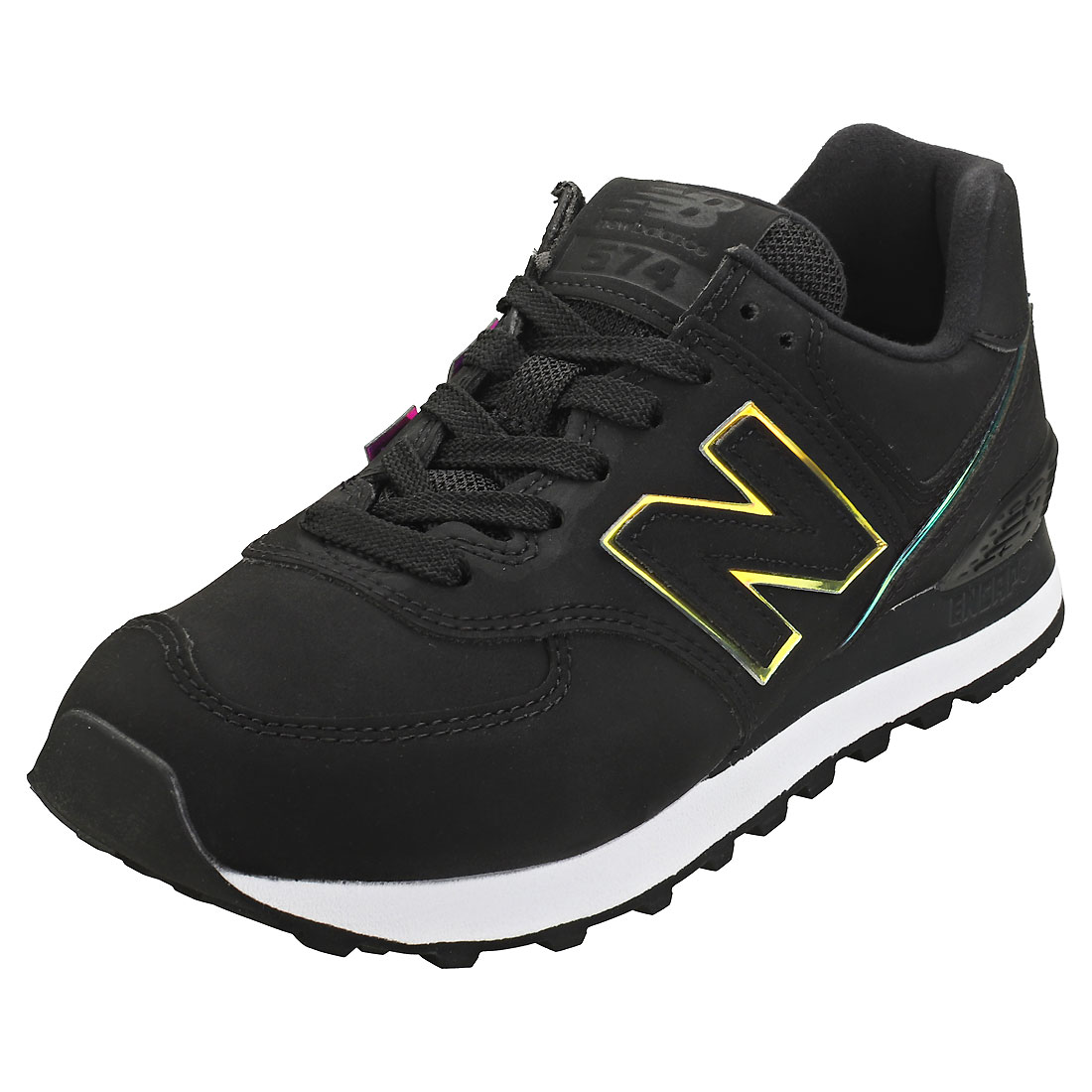 new balance black suede 574 trainers
