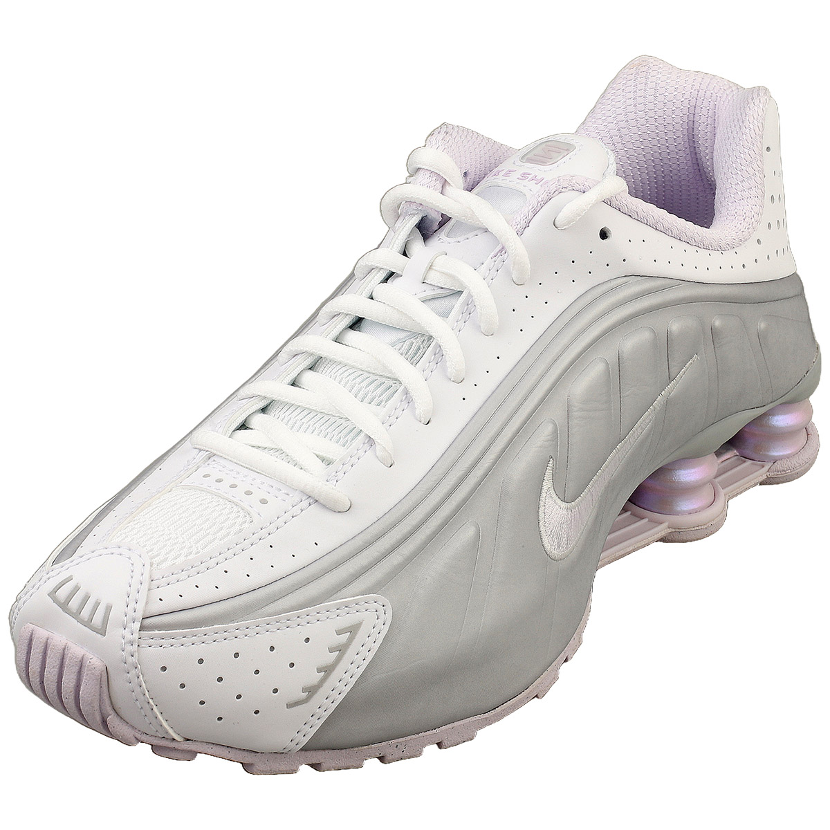 Nike Shox R4 Womens Fashion Sneakers in White Silver - 6 US