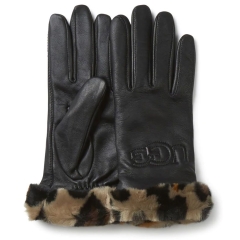 UGG LEATHER LOGO FAUX FUR CUFF Gloves in Black