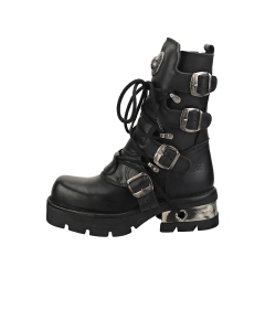 New Rock BLOCK-HEEL IN METAL-LOOK Unisex Platform Boots in Black