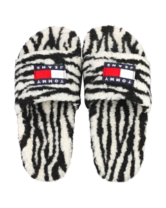 Tommy Jeans WILD ANIMAL PRINTED Women Slide Sandals in Black White