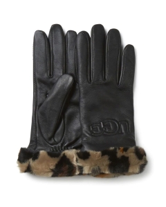 UGG LEATHER LOGO FAUX FUR CUFF Gloves in Black